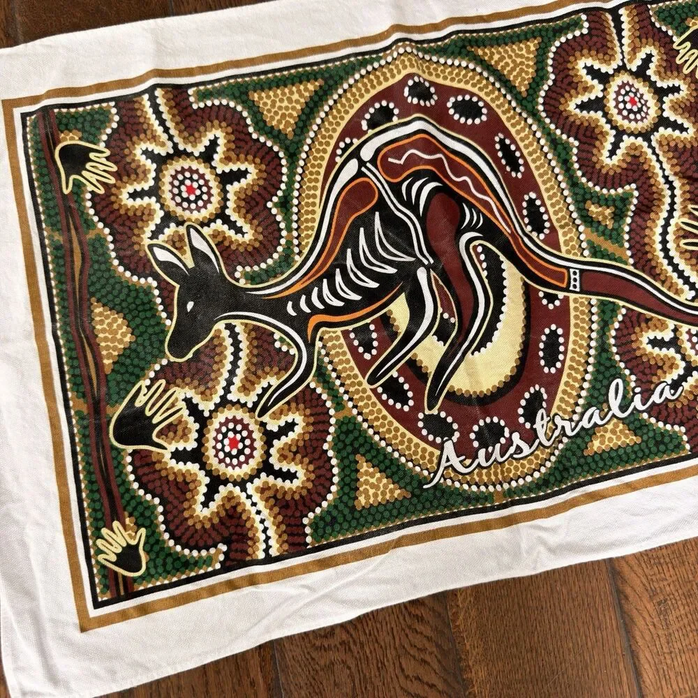 Australia Kangaroo Dot Art Cotton Tea Towel Aboriginal Style Souvenir 30x19.5